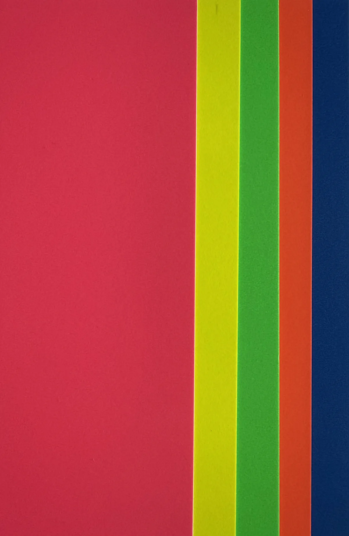 Nōto Neō colour reference in fluorescent pink, yellow, green, orange, and blue